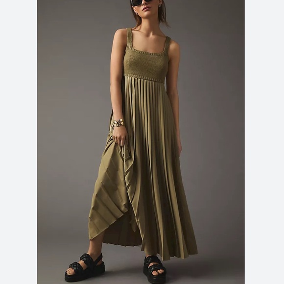 Anthropologie Dresses & Skirts - Anthropologie Mare Mare Pleat Maxi Dress Size S Women Feminine Sleeveless Khaki